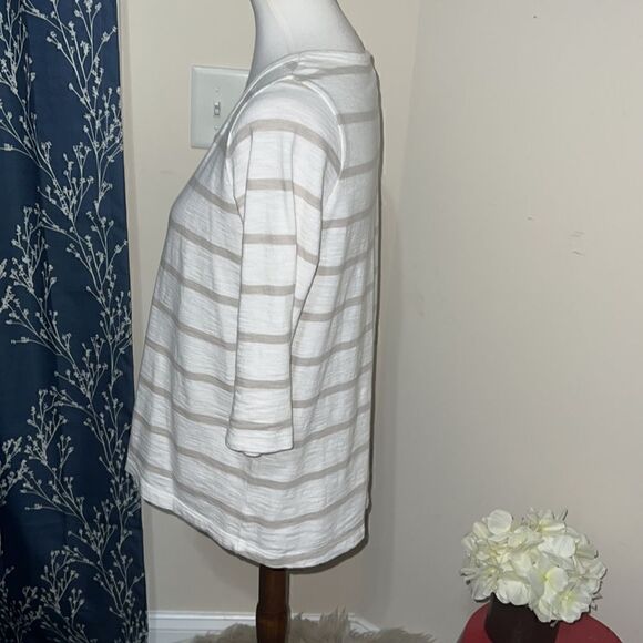 Vineyard Vines Anguilla Stripe Top White Tan Nautical Cotton 3/4 Sleeves Sz XS - Picture 2 of 8